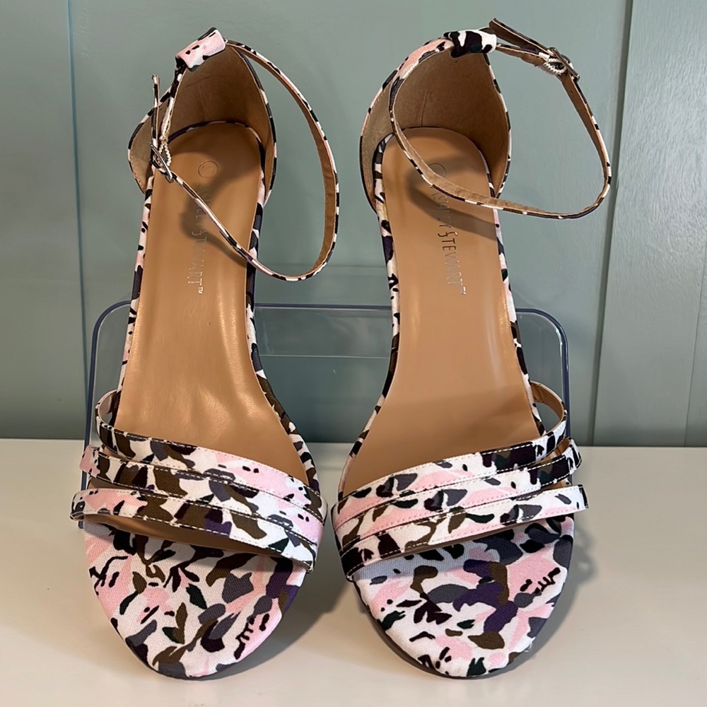 Ashley Stewart Tia 3-Strap‎ Floral Ankle Strap Heels. Size 11 W.